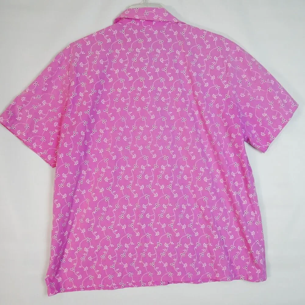 Boca Bay Womens Size L  Blouse Snap Button Pink Floral Short Sleeve - Picture 7 of 13